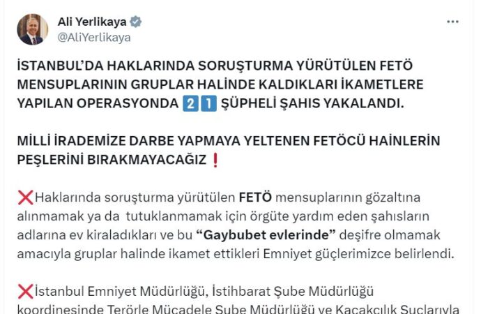 İstanbul’da gerçekleştirilen FETÖ operasyonunda 21 kişi gözaltına alındı.