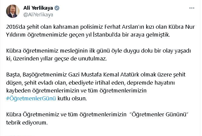 İçişleri Bakanı Süleyman Soylu, şehit kızı Kübra öğretmen ile gerçekleştirdiği görüşmeyi kamuoyuyla paylaştı.