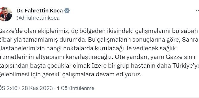 Sağlık Bakanı Koca, Gazze’den bir grup hasta daha getirmek için yoğun çaba sarf ediyoruz.