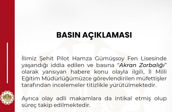 Lise öğrencisi, zorbalık olayına ilişkin suç duyurusunda bulundu.