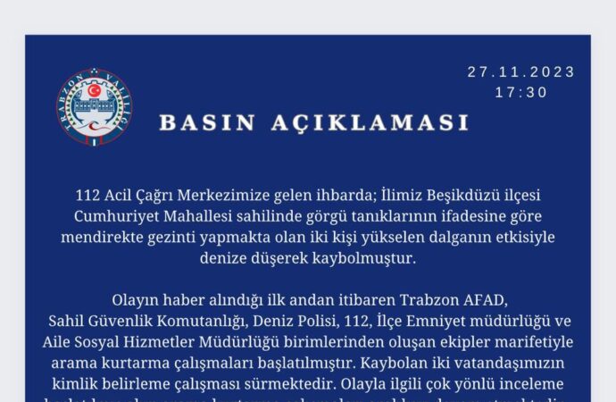 Trabzon’da dalgalarla fotoğraf çekilen iki genç, denizde kayboldu.