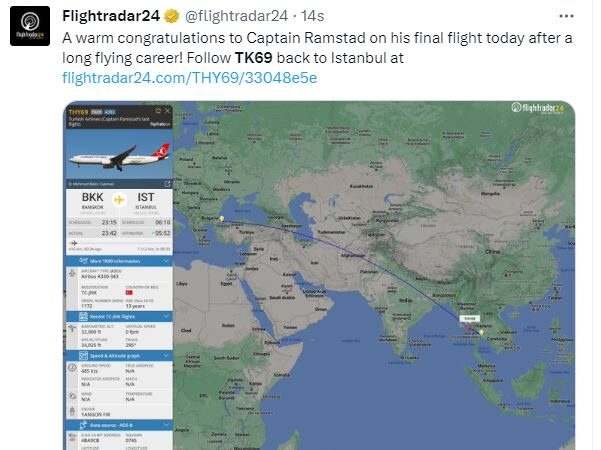 THY pilotunun emekli olmasıyla birlikte gerçekleştirdiği son uçuş, canlı olarak takip edildi.