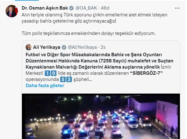 Bakan Bak, bahis çetelerine göz yummayacaklarını belirtti.
