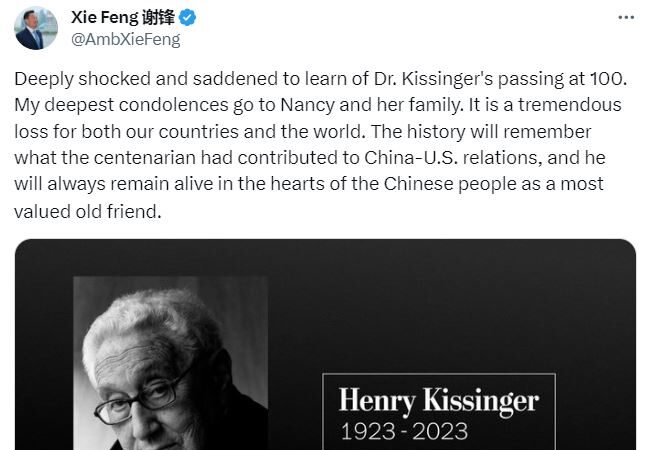 Çin ve Rusya, Kissinger için taziye mesajı gönderdi.