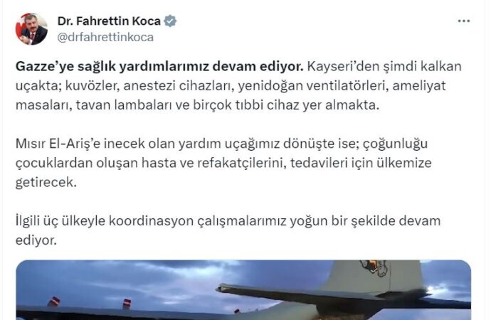 Kayseri’den havalanan bir uçak, Gazze’ye ilaç ve tıbbi malzeme taşıyor. (2)