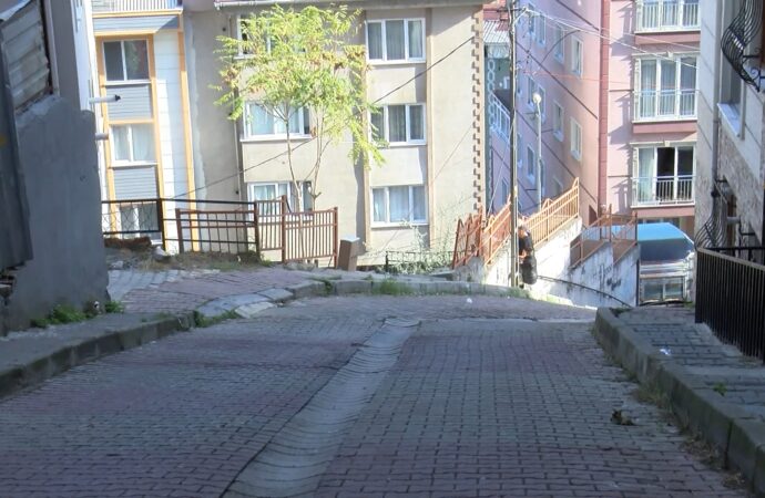 Kağıthane ilçesinde meydana gelen olayda, bir araç yokuştan kayarak apartman bahçesine düştü.