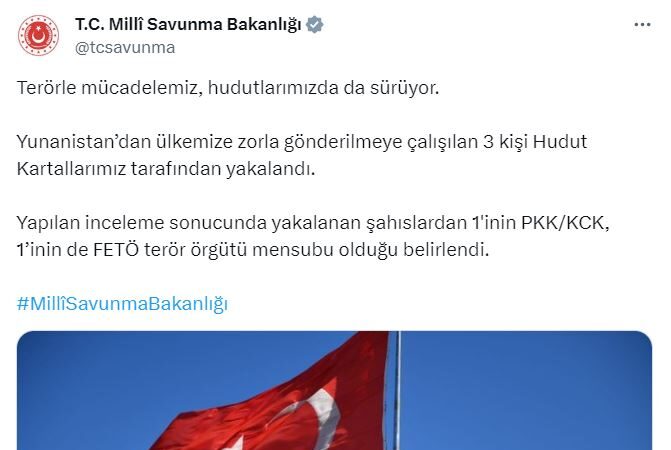 Türk güvenlik birimleri, Yunanistan’dan Türkiye’ye gönderilmeye çalışılan 3 kişiyi yakaladı.