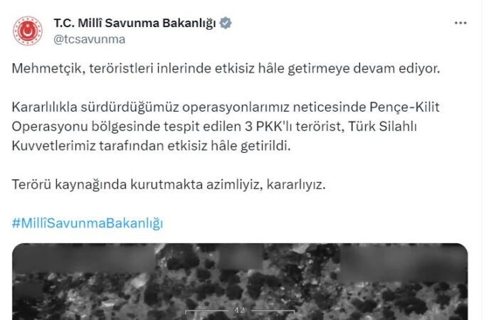 Üç PKK militanı etkisiz hale getirildi.
