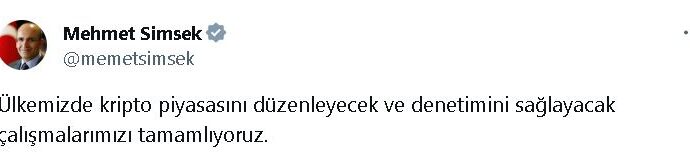 Maliye Bakanı Şimşek, kripto piyasasını düzenlemek için yürüttüğümüz çalışmaları tamamlıyoruz.
