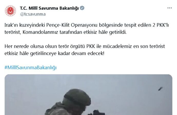 Irak’ın kuzeyinde gerçekleştirilen operasyonda, güvenlik güçleri tarafından 2 terörist etkisiz hale getirildi.