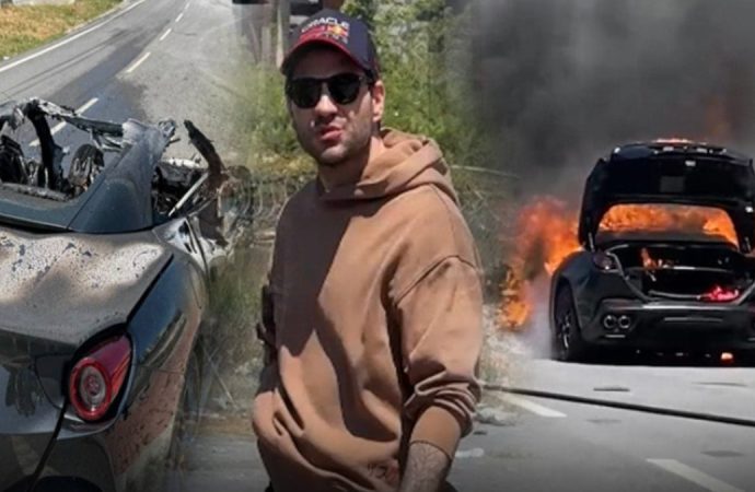 Beşiktaş Başkanı’nın oğlu ölümden döndü, 20 milyonluk Ferrari kül oldu