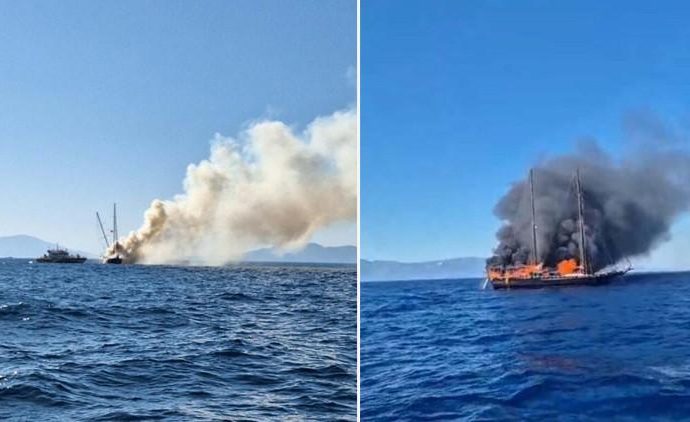 Bodrum’da tekne yanarak battı