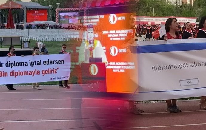 ODTÜ mezuniyetine ’19 Mart’ ve ‘diploma’ pankartları damga vurdu