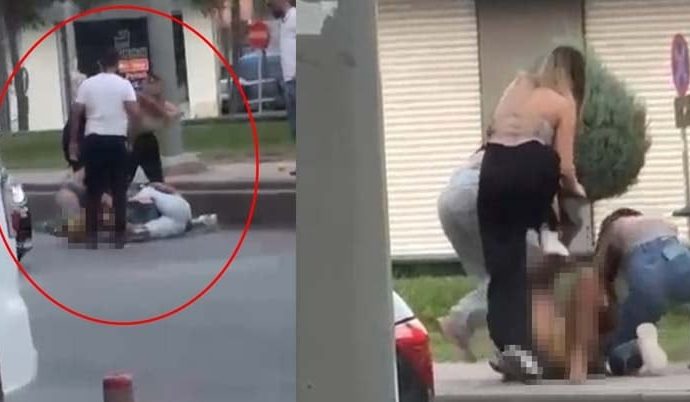 Üç kadın bir olup bir başka kadını sokak ortasında dövdü
