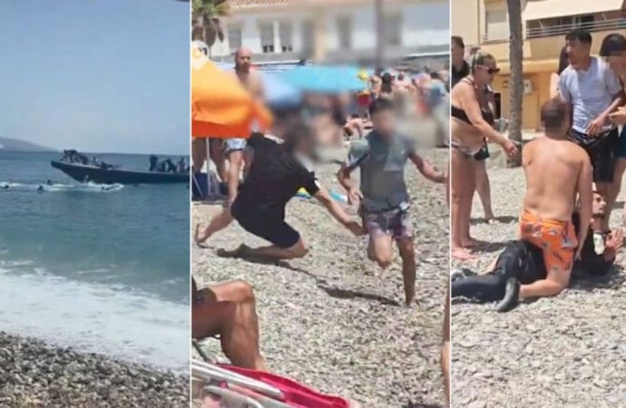 Botlardan atlayan göçmenleri plajda tatilciler kovaladı