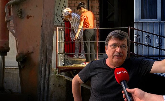 Beş katlı binaya kapıdan girilemedi: Evlerine vinçle girip çıktılar