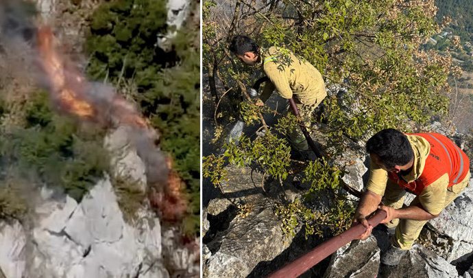 Orman işçileri alevlerden son anda kurtuldu