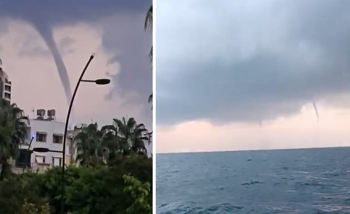 İskenderun’da denizde iki hortum görüntülendi