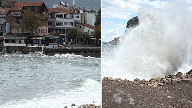 Amasra’da fırtına: Kentte dalga boyu 5 metreyi aştı