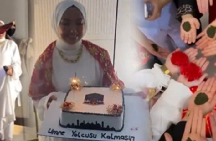 Umre kınası yapıp Kabe temalı pasta kestiler