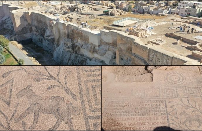 Urfa Kalesi’nde 5. yüzyıla ait yazıtlı mozaik gün yüzüne çıkarıldı