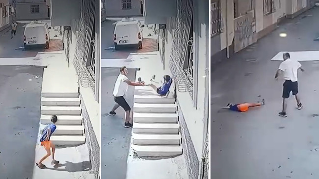 Kamera canavarı böyle yakaladı: 7 yaşındaki çocuğu tutup savururken