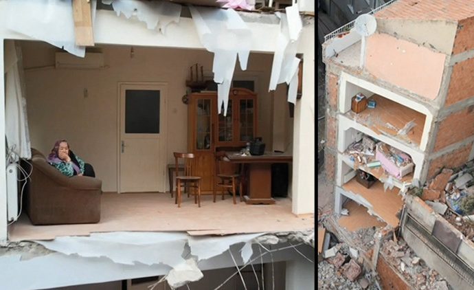 4 katlı bina yıkıldı; bitişikteki apartman duvarsız kaldı