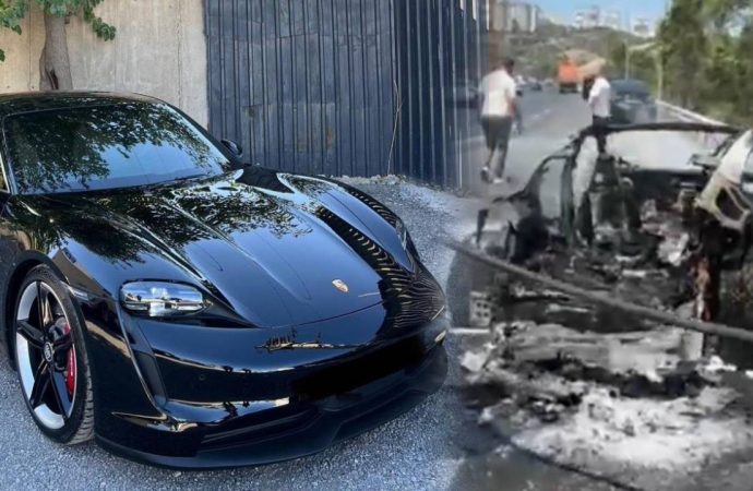 18 milyonluk Porsche alev aldı, canını zor kurtardı