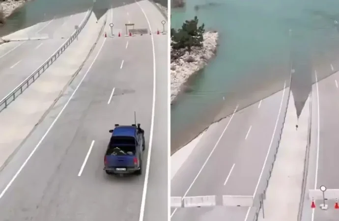 Havadan görüntülendi: Konya-Antalya kara yolu suyla buluştu