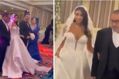 Geçen cumartesi Hamaney’le birlikte enkazın altında kalan dekolte gelinlik ve duvak