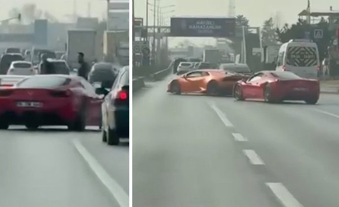 Ferrari ve Lamborghini otobana, polis de sahiplerinin ehliyetine el koydu