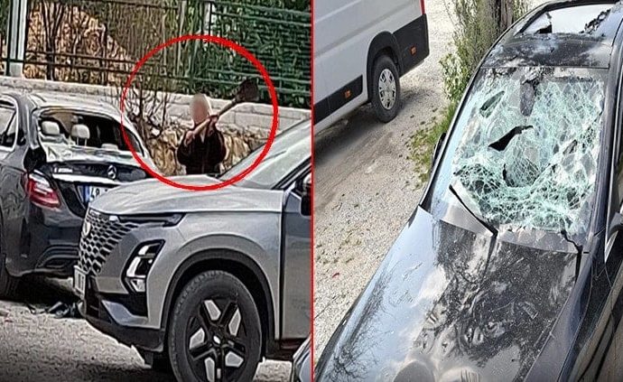 Kürekli kadının öfkesi: Lüks otomobili hurdaya çevirdi