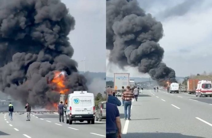 Otobanda yangın: Seyir halindeki TIR alev aldı