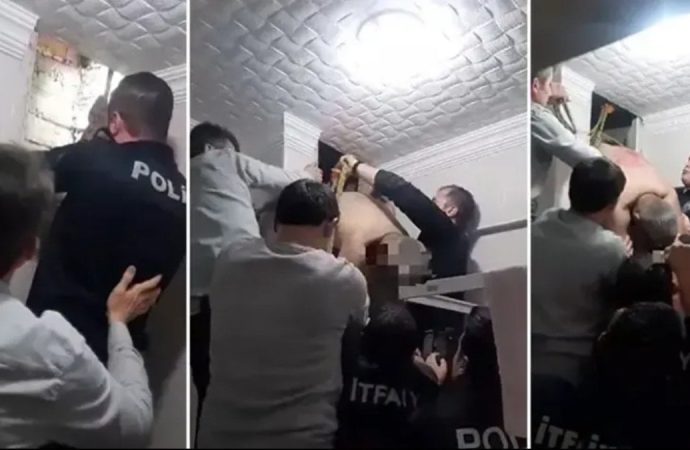 Eşinin evine izinsiz girerken havalandırma boşluğuna sıkıştı