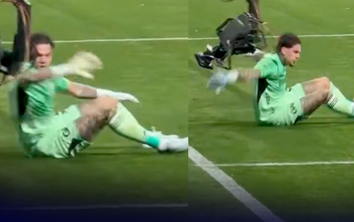 Ederson çıldırdı, yerdedi, bir anda kalkıp vurdu: Çek şu kamerayı